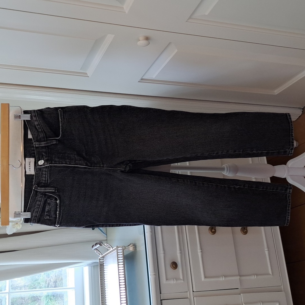 Frame Womens Le Sylvie Crop Grey Distressed Wash Stretch Straight Leg Jeans S-25